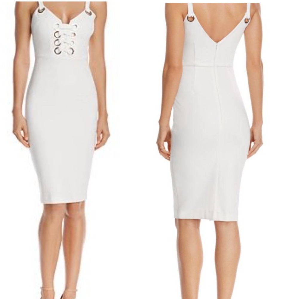 Elliatt Lace Up Sleeveless Ponte Dahlia Sheath Knee Length Dress White Bridal XS